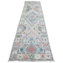 Load image into Gallery viewer, 3&#39;x12&#39;1&quot; Gray, Hand Knotted Anatolian Village Inspired Geometric Design, Natural Wool, Runner Oriental Rug FWR434460