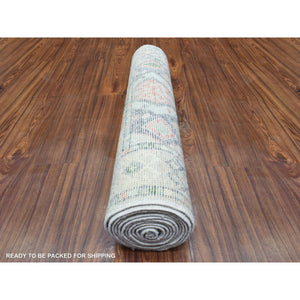 3'x12'1" Gray, Hand Knotted Anatolian Village Inspired Geometric Design, Natural Wool, Runner Oriental Rug FWR434460