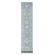 Load image into Gallery viewer, 2&#39;7&quot;x15&#39;10&quot; Light Blue, Soft Wool Hand Knotted, Afghan Angora Oushak with All Over Colorful Flowers Natural Dyes, XL Runner Oriental Rug FWR434520