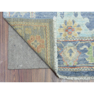 2'7"x15'10" Light Blue, Soft Wool Hand Knotted, Afghan Angora Oushak with All Over Colorful Flowers Natural Dyes, XL Runner Oriental Rug FWR434520