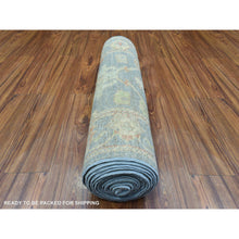 Load image into Gallery viewer, 2&#39;7&quot;x15&#39;10&quot; Light Blue, Soft Wool Hand Knotted, Afghan Angora Oushak with All Over Colorful Flowers Natural Dyes, XL Runner Oriental Rug FWR434520