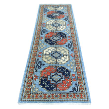 Load image into Gallery viewer, 2&#39;8&quot;x8&#39; Light Blue, Soft Organic Wool Hand Knotted, Afghan Ersari with Large Elephant Feet Medallions, Natural Dyes Soft Lush Pile, Runner Oriental Rug FWR434592
