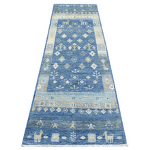 Load image into Gallery viewer, 2&#39;7&quot;x8&#39;4&quot; Denim Blue, Fine Weave Soft and Shiny Wool Hand Knotted, Afghan Kashkuli Gabbeh Design Natural Dyes, Runner Oriental Rug FWR434694
