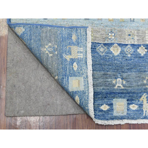 2'7"x8'4" Denim Blue, Fine Weave Soft and Shiny Wool Hand Knotted, Afghan Kashkuli Gabbeh Design Natural Dyes, Runner Oriental Rug FWR434694