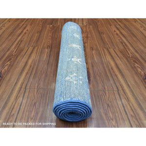 2'7"x8'4" Denim Blue, Fine Weave Soft and Shiny Wool Hand Knotted, Afghan Kashkuli Gabbeh Design Natural Dyes, Runner Oriental Rug FWR434694
