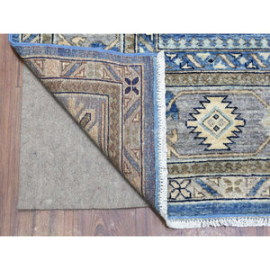 8'4"x9'7" Light Blue, Soft and Velvety Wool Hand Knotted, Afghan Ersari with Large Elements Design, Natural Dyes Soft Lush Pile, Oriental Rug FWR434706