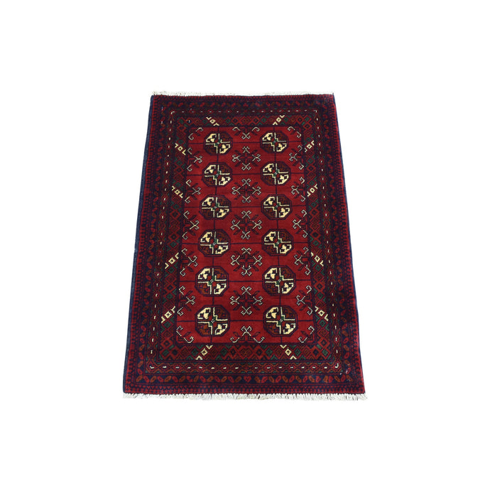 2'x3' Deep and Saturated Red, Hand Knotted Afghan Khamyab Bokara, Extra Soft Wool, Mat Oriental Rug FWR434874