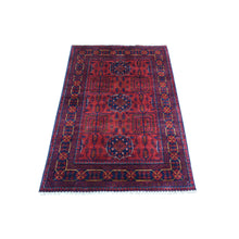 Load image into Gallery viewer, 3&#39;4&quot;x4&#39;9&quot; Deep and Saturated Red, Afghan Khamyab with Geometric Design, Soft and Shiny Wool Hand Knotted, Oriental Rug FWR434886