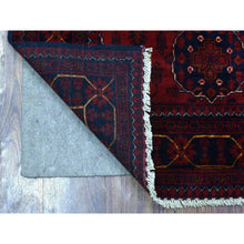 Load image into Gallery viewer, 3&#39;4&quot;x4&#39;9&quot; Deep and Saturated Red, Afghan Khamyab with Geometric Design, Soft and Shiny Wool Hand Knotted, Oriental Rug FWR434886