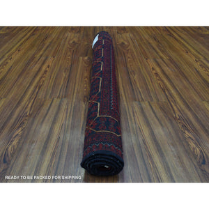 3'4"x4'9" Deep and Saturated Red, Afghan Khamyab with Geometric Design, Soft and Shiny Wool Hand Knotted, Oriental Rug FWR434886