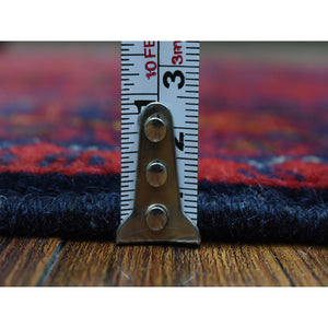 3'4"x4'9" Deep and Saturated Red, Afghan Khamyab with Geometric Design, Soft and Shiny Wool Hand Knotted, Oriental Rug FWR434886