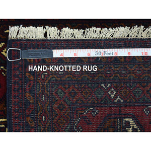 2'x3' Deep and Saturated Red, Hand Knotted Afghan Khamyab Bokara, Velvety Wool, Mat Oriental Rug FWR434892