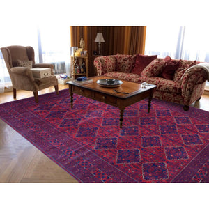 8'2"x11'6" Deep and Saturated Red, Soft and Velvety Wool Hand Knotted, Afghan Khamyab with Tribal Medallions Design, Oriental Rug FWR434898