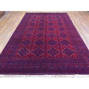 8'2"x11'6" Deep and Saturated Red, Soft and Velvety Wool Hand Knotted, Afghan Khamyab with Tribal Medallions Design, Oriental Rug FWR434898