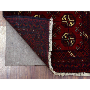 2'x3' Deep and Saturated Red, Hand Knotted Afghan Khamyab Bokara, Pure Wool, Mat Oriental Rug FWR434910