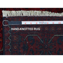 Load image into Gallery viewer, 3&#39;x9&#39;10&quot; Deep and Saturated Red with Geometric Design, Hand Knotted Afghan Khamyab, Velvety Wool Runner Oriental Rug FWR434970