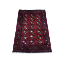 Load image into Gallery viewer, 2&#39;7&quot;x3&#39;10&quot; Deep and Saturated Red, Afghan Khamyab Bokara, Velvety Wool with Tribal Design Hand Knotted Mat Oriental Rug FWR434976