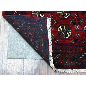 2'7"x3'10" Deep and Saturated Red, Afghan Khamyab Bokara, Velvety Wool with Tribal Design Hand Knotted Mat Oriental Rug FWR434976