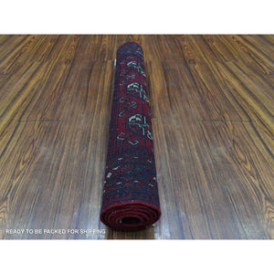 2'7"x3'10" Deep and Saturated Red, Afghan Khamyab Bokara, Velvety Wool with Tribal Design Hand Knotted Mat Oriental Rug FWR434976