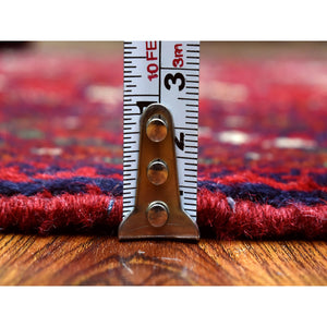 2'7"x3'10" Deep and Saturated Red, Afghan Khamyab Bokara, Velvety Wool with Tribal Design Hand Knotted Mat Oriental Rug FWR434976