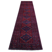 Load image into Gallery viewer, 2&#39;9&quot;x13&#39; Deep and Saturated Red Hand Knotted with Tribal Design, Soft and Shiny Wool, Afghan Khamyab Runner Oriental Rug FWR434982