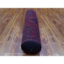 Load image into Gallery viewer, 2&#39;9&quot;x13&#39; Deep and Saturated Red Hand Knotted with Tribal Design, Soft and Shiny Wool, Afghan Khamyab Runner Oriental Rug FWR434982
