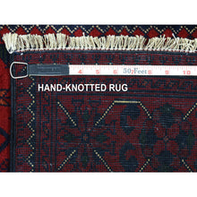 Load image into Gallery viewer, 2&#39;9&quot;x13&#39; Deep and Saturated Red Hand Knotted with Tribal Design, Soft and Shiny Wool, Afghan Khamyab Runner Oriental Rug FWR434982