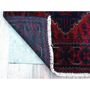 2'8"x9'6" Deep and Saturated Red, Hand Knotted Wool Afghan Khamyab, Geometric Medallions Runner Oriental Rug FWR434994