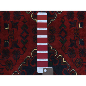 2'8"x9'6" Deep and Saturated Red, Hand Knotted Wool Afghan Khamyab, Geometric Medallions Runner Oriental Rug FWR434994