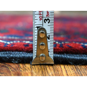 2'8"x9'6" Deep and Saturated Red, Hand Knotted Wool Afghan Khamyab, Geometric Medallions Runner Oriental Rug FWR434994