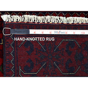 2'8"x9'6" Deep and Saturated Red, Hand Knotted Wool Afghan Khamyab, Geometric Medallions Runner Oriental Rug FWR434994