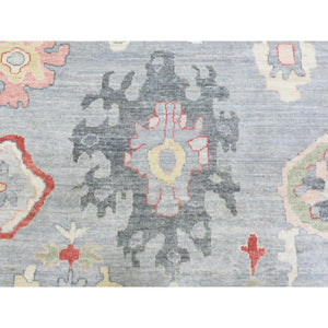 9'x11'9" Light Gray Hand Knotted Afghan Angora Oushak with Colorful Floral Pattern, Natural Dyes Pure Wool, Borderless Oriental Rug FWR435042