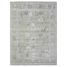 Load image into Gallery viewer, 9&#39;3&quot;x12&#39;3&quot; Light Green Extra Soft Wool Hand Knotted, Afghan Angora Oushak with Flowing and Open Design Natural Dyes Oriental Rug FWR435072