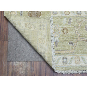 9'3"x12'3" Light Green Extra Soft Wool Hand Knotted, Afghan Angora Oushak with Flowing and Open Design Natural Dyes Oriental Rug FWR435072