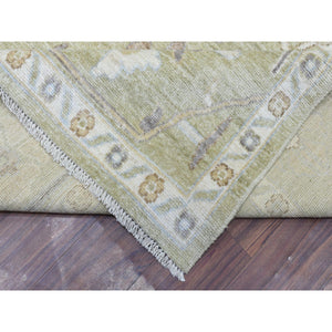 9'3"x12'3" Light Green Extra Soft Wool Hand Knotted, Afghan Angora Oushak with Flowing and Open Design Natural Dyes Oriental Rug FWR435072