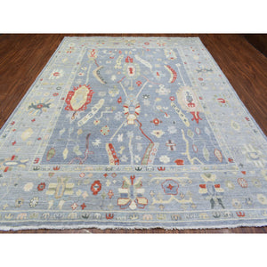 9'x11'8" Gray Hand Knotted, Afghan Angora Oushak with Flowing and Open Design, Natural Dyes, Extra Soft Wool Oriental Rug FWR435606