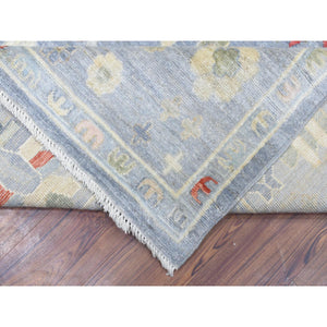 9'x11'8" Gray Hand Knotted, Afghan Angora Oushak with Flowing and Open Design, Natural Dyes, Extra Soft Wool Oriental Rug FWR435606