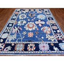 Load image into Gallery viewer, 8&#39;2&quot;x10&#39; Denim Blue Hand Knotted Afghan Angora Oushak with Colorful Floral Pattern, Natural Dyes Pure Wool, Oriental Rug FWR435924