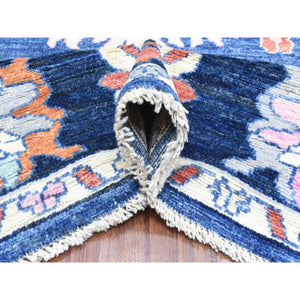 8'2"x10' Denim Blue Hand Knotted Afghan Angora Oushak with Colorful Floral Pattern, Natural Dyes Pure Wool, Oriental Rug FWR435924