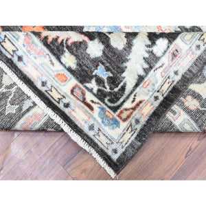 7'10"x9'7" Charcoal Black Hand Knotted Afghan Angora Oushak with Colorful Floral Pattern, Natural Dyes Pure Wool, Oriental Rug FWR436308