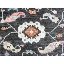 Load image into Gallery viewer, 7&#39;10&quot;x9&#39;7&quot; Charcoal Black Hand Knotted Afghan Angora Oushak with Colorful Floral Pattern, Natural Dyes Pure Wool, Oriental Rug FWR436308