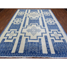 Load image into Gallery viewer, 8&#39;10&quot;x11&#39;8&quot; Ivory with Denim Blue, Hand Knotted Fine Peshawar with Intricate, Geometric, Motifs, Densely Woven Soft Organic Wool, Oriental Rug FWR436320