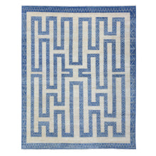 Load image into Gallery viewer, 8&#39;x9&#39;5&quot; Denim Blue, Fine Peshawar with Intricate Geometric Motifs Maze Design Dense Weave, Soft and Shiny Wool Hand Knotted, Oriental Rug FWR436326