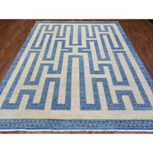 Load image into Gallery viewer, 8&#39;x9&#39;5&quot; Denim Blue, Fine Peshawar with Intricate Geometric Motifs Maze Design Dense Weave, Soft and Shiny Wool Hand Knotted, Oriental Rug FWR436326