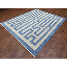 Load image into Gallery viewer, 8&#39;x9&#39;5&quot; Denim Blue, Fine Peshawar with Intricate Geometric Motifs Maze Design Dense Weave, Soft and Shiny Wool Hand Knotted, Oriental Rug FWR436326