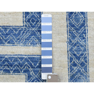 8'x9'5" Denim Blue, Fine Peshawar with Intricate Geometric Motifs Maze Design Dense Weave, Soft and Shiny Wool Hand Knotted, Oriental Rug FWR436326