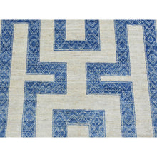 Load image into Gallery viewer, 8&#39;x9&#39;5&quot; Denim Blue, Fine Peshawar with Intricate Geometric Motifs Maze Design Dense Weave, Soft and Shiny Wool Hand Knotted, Oriental Rug FWR436326