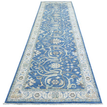 Load image into Gallery viewer, 3&#39;9&quot;x13&#39;3&quot; Sapphire Blue, Fine Peshawar with Heriz Design, Natural Dyes Dense Weave, Soft and Velvety Wool Hand Knotted, Wide Runner Oriental Rug FWR436338