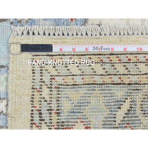 4'x10'4" Gray Hand Knotted Anatolian Village Inspired with Geometric Design Natural Dyes Soft Wool Wide Runner Oriental Rug FWR436452