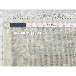 2'8"x14'4" Ivory, Velvety Wool Hand Knotted, White Wash Peshawar with All Over Leaf Design Natural Dyes, Runner Oriental Rug FWR436572